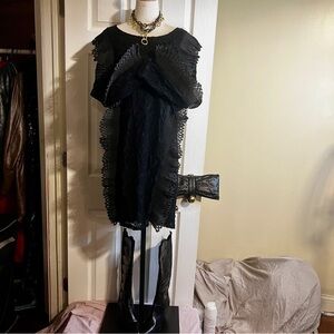 Womens Whimsigoth Fairy Grunge Black Lace Mesh Embroidered Cutout Mini Dress XL